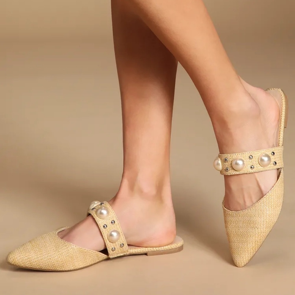 Lulus Justifyy Beige Raffia Woven Pointed-Toe Flats Size 8